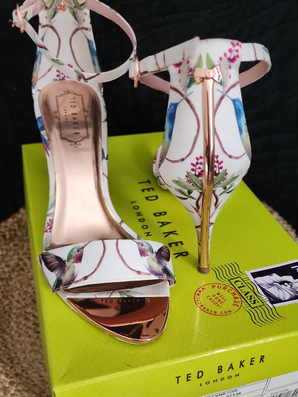 Ted Baker White Floral Hummingbird Ankle-Strap Heels